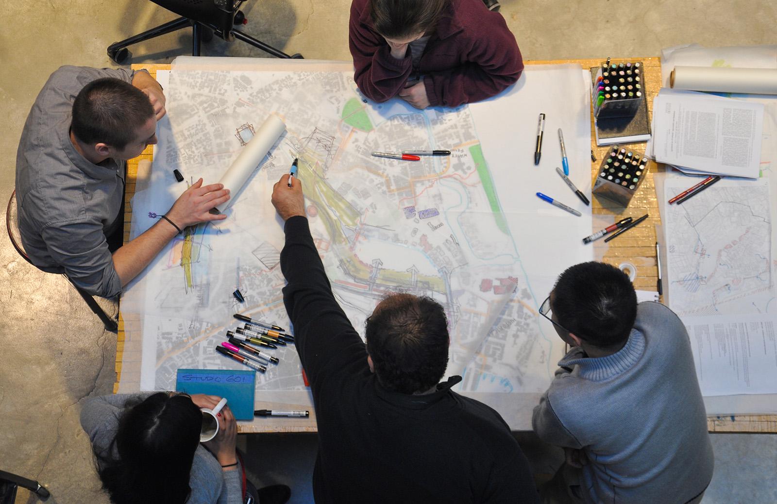 Students working on an urban design plan project