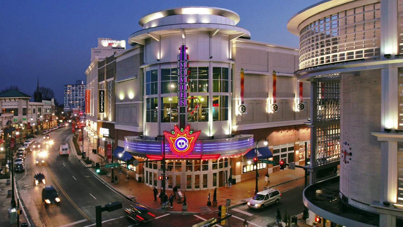 A mall downtown at dusk