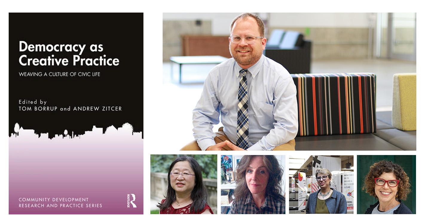Book Cover for Democracy as Creative Practice and panel headshots
