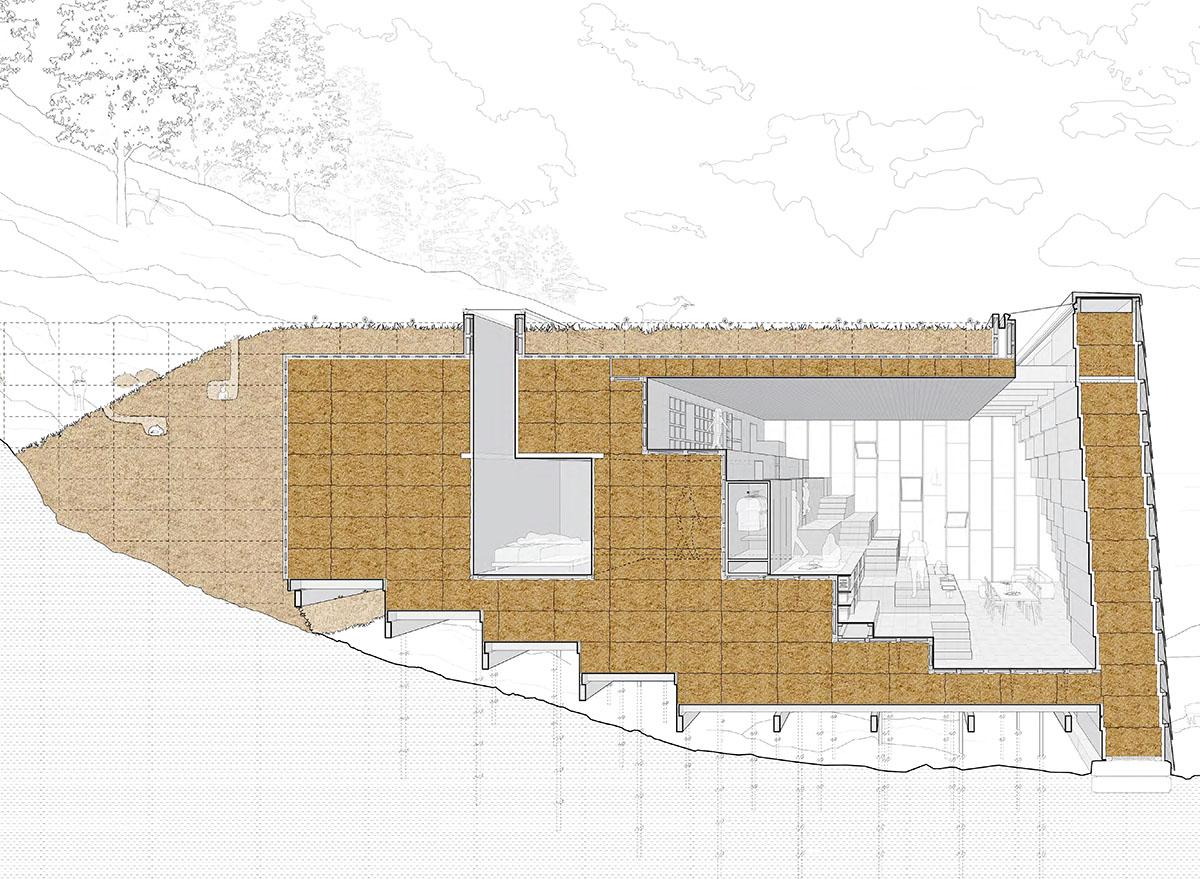 Drawing of a mass straw section as part of the building structure