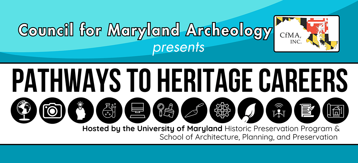Pathways to heritage careers with lots of icons and a blue background