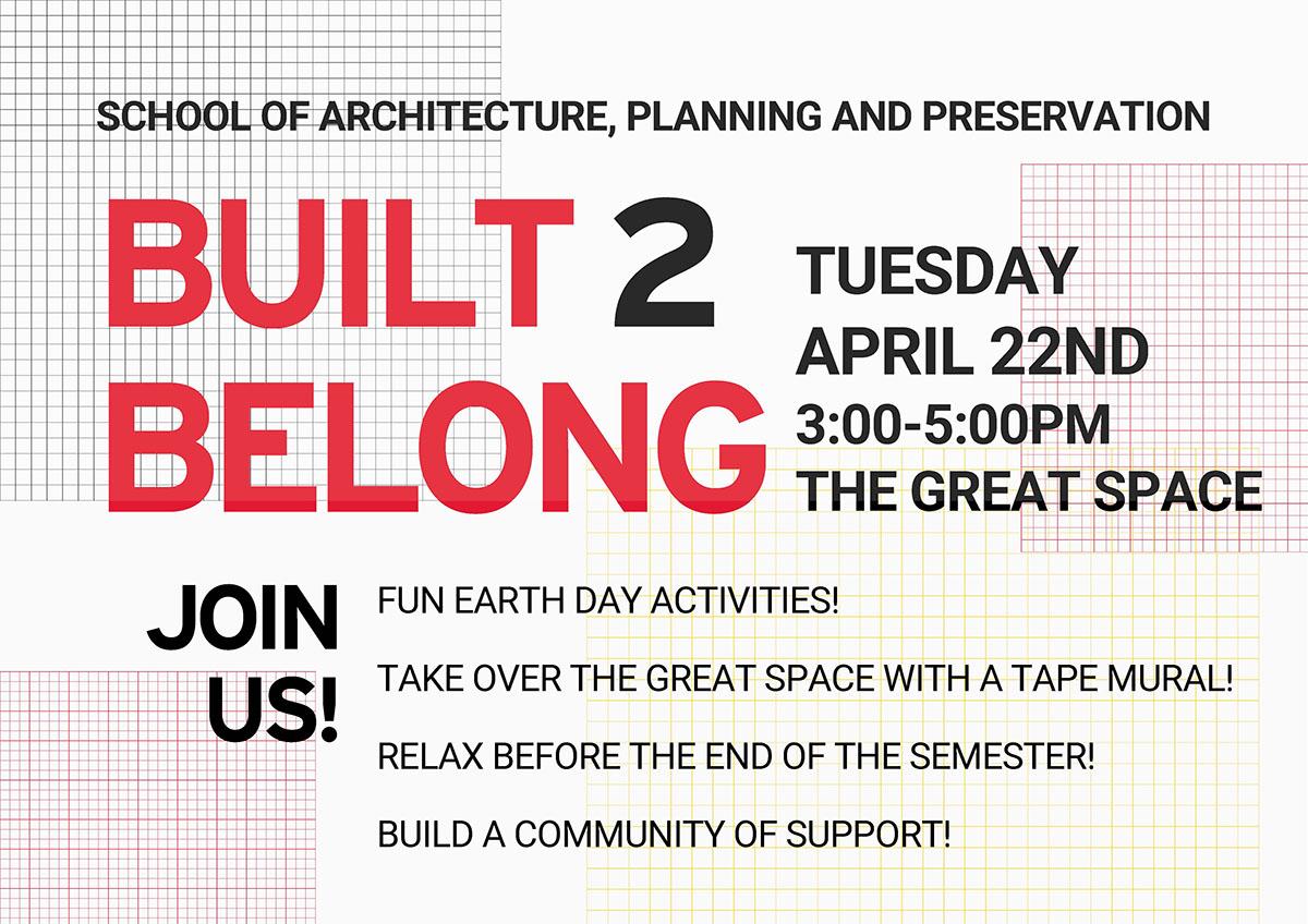 Built 2 Belong flyer graphic with details on the activities date and time