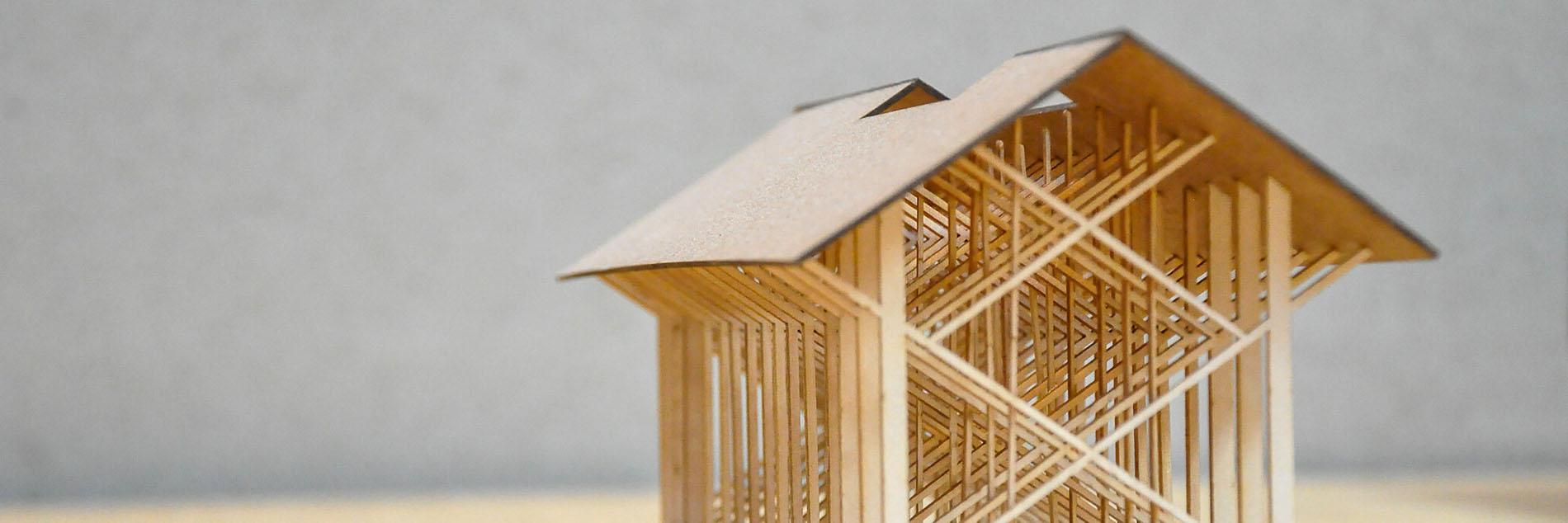Architecture model made of toothpicks and cardboard