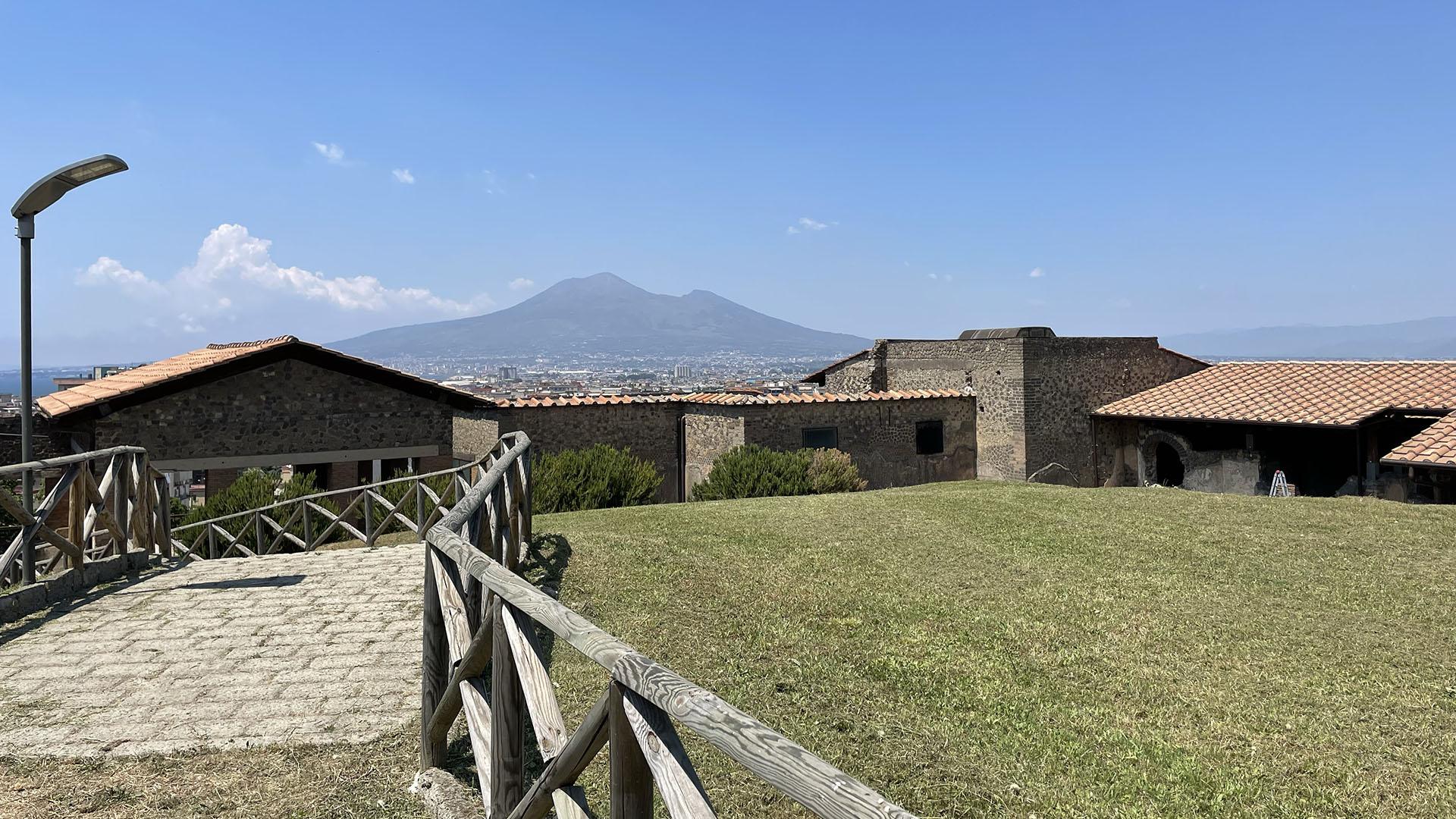Historic buildings with a mountain in the background