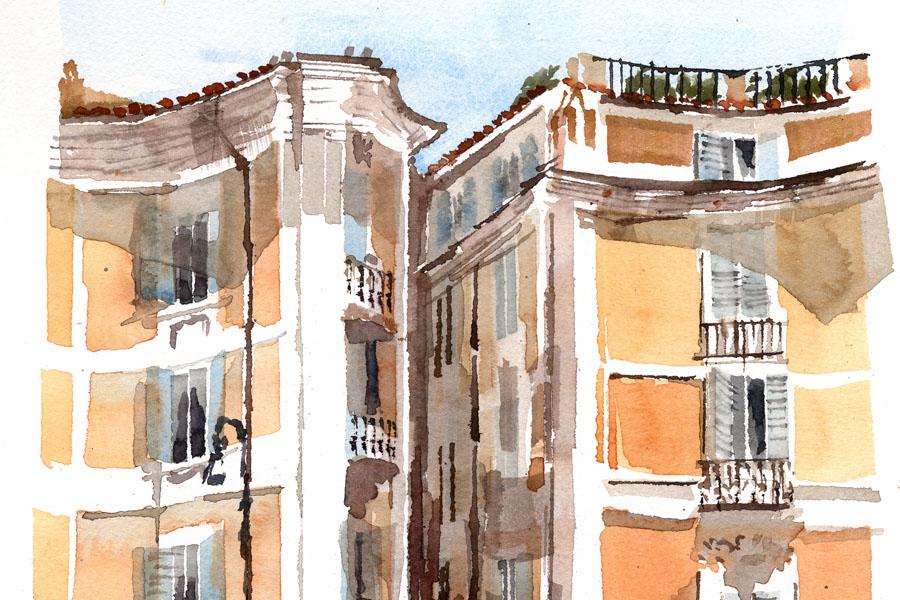 Watercolor drawing of Piazza San Ignazio