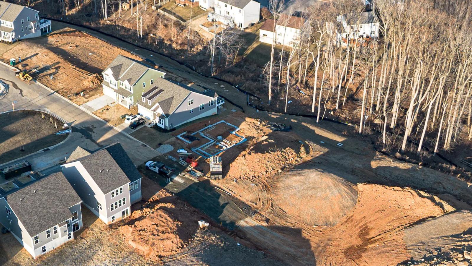 Birds eye view of a house being built