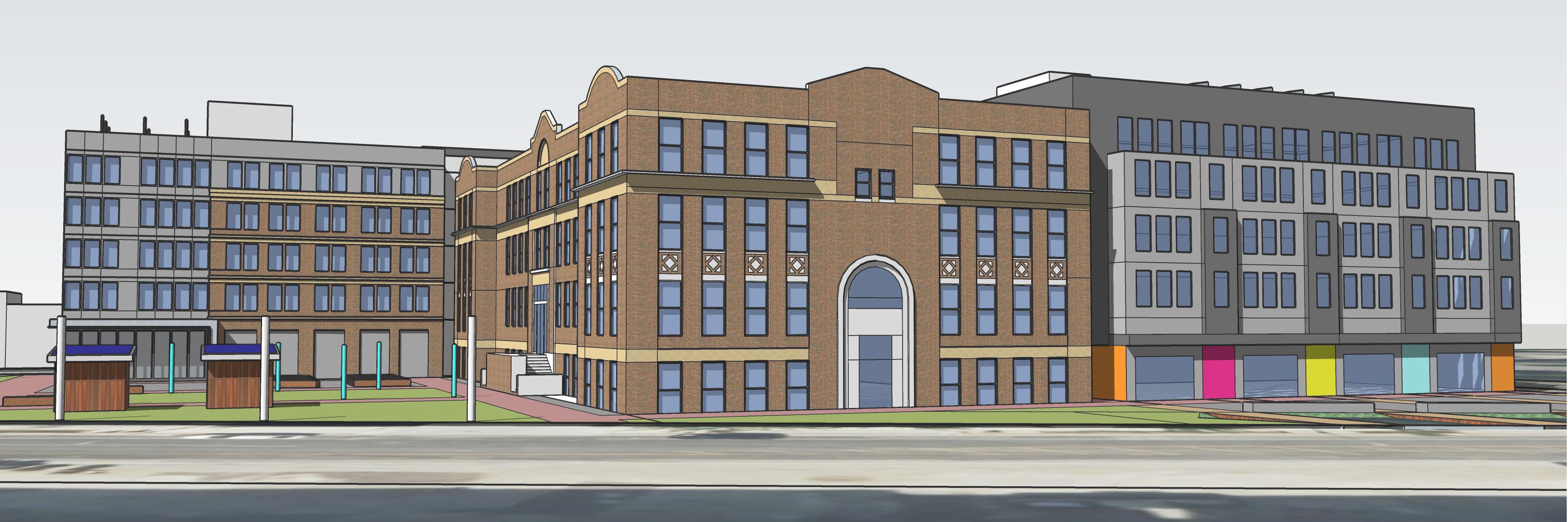Street view of 2Central mixed-use development