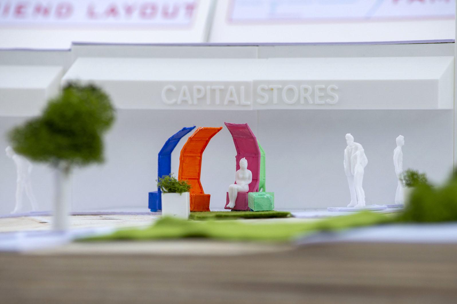 Model of colorful sitting booths