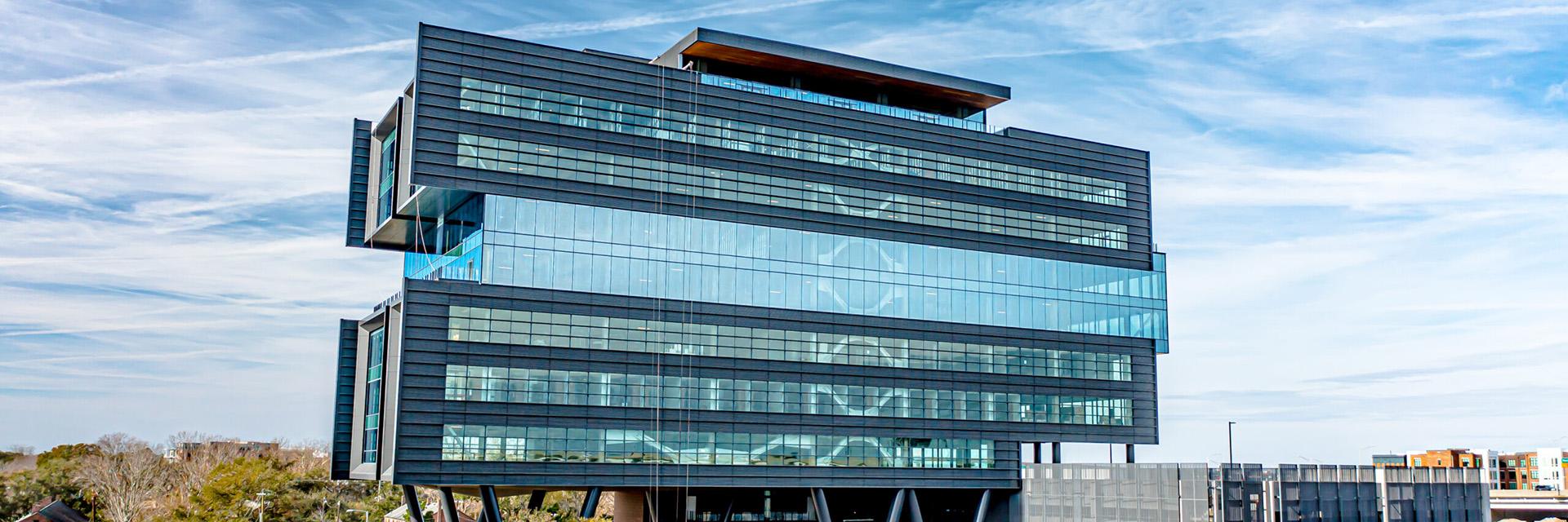Large glass window office building
