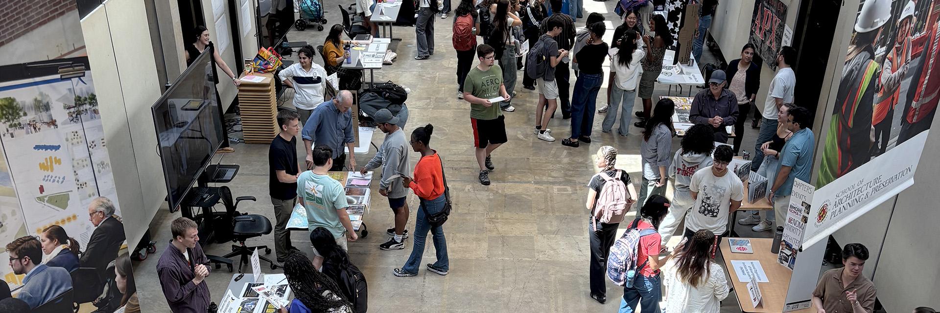 Students walking around the great space, meeting different student organizations