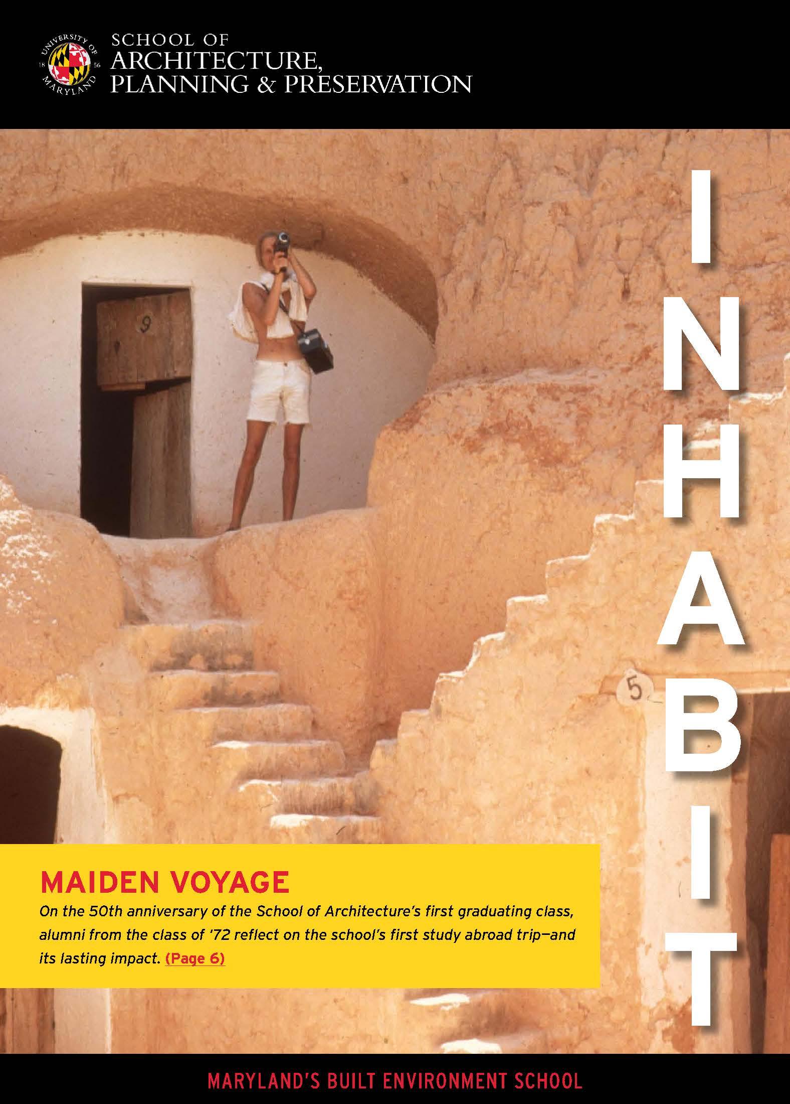 Inhabit Magazine cover of a person taking a picture within Tunisian indigenous housing
