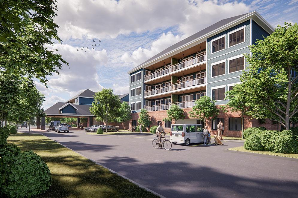 Jacquelynn Residences with people walking and greenery around them