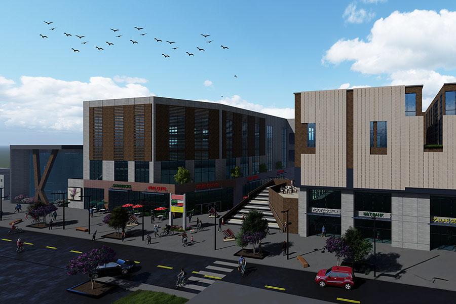 Eastern Exchange development with birds flying