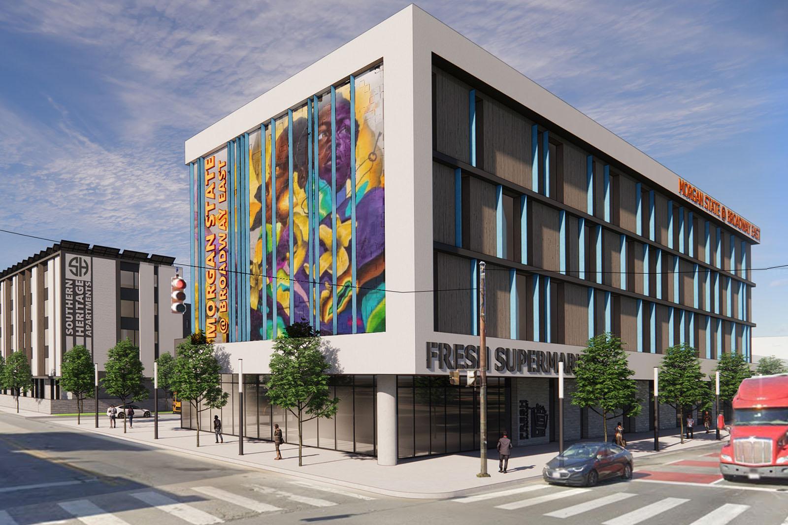 Morgan state heritage apartments with a colorful mural