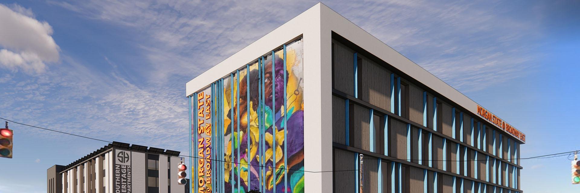 Morgan State Heritage Apartments with colorful wall mural
