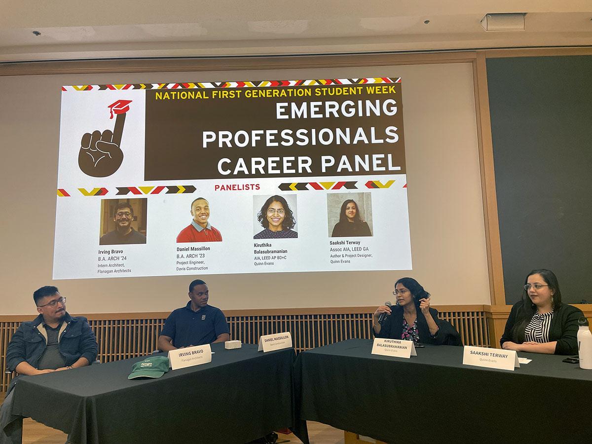 Emerging professionals career panelists on stage