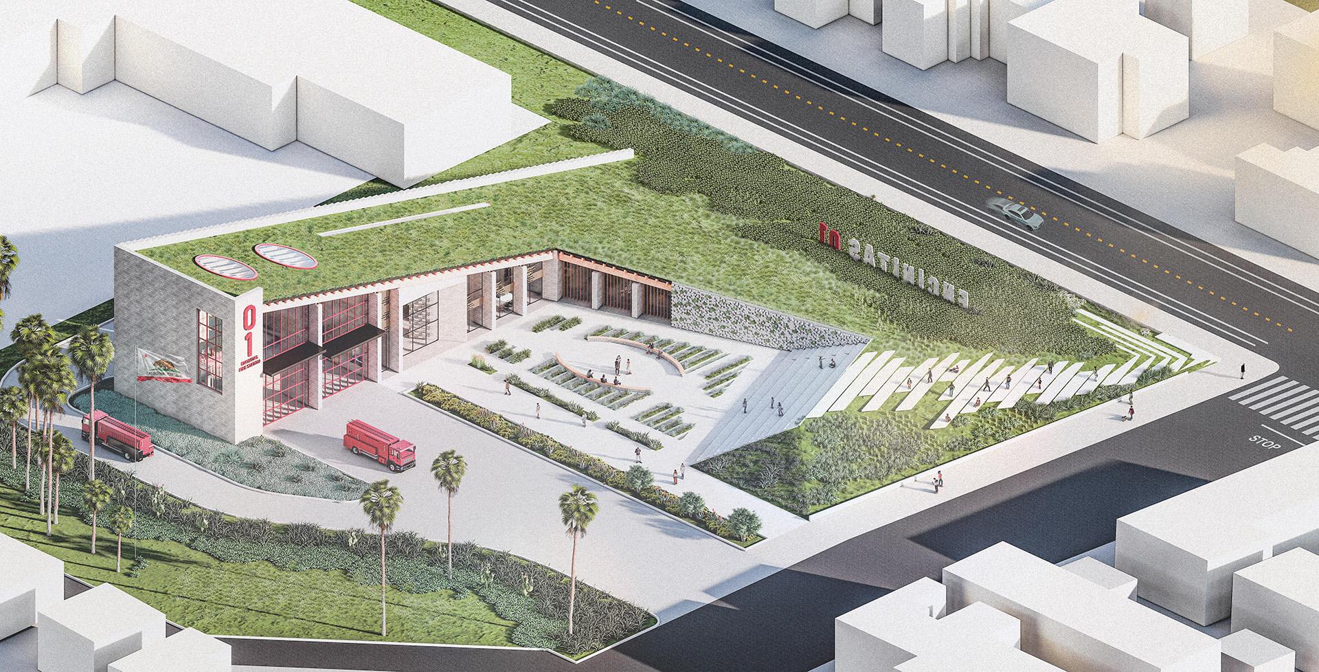Rendering of winning design of fire station in California