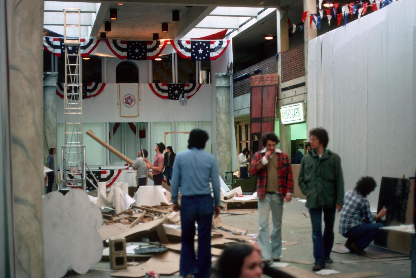Beaux Arts Ball being set up in the late 80s in the Great Space