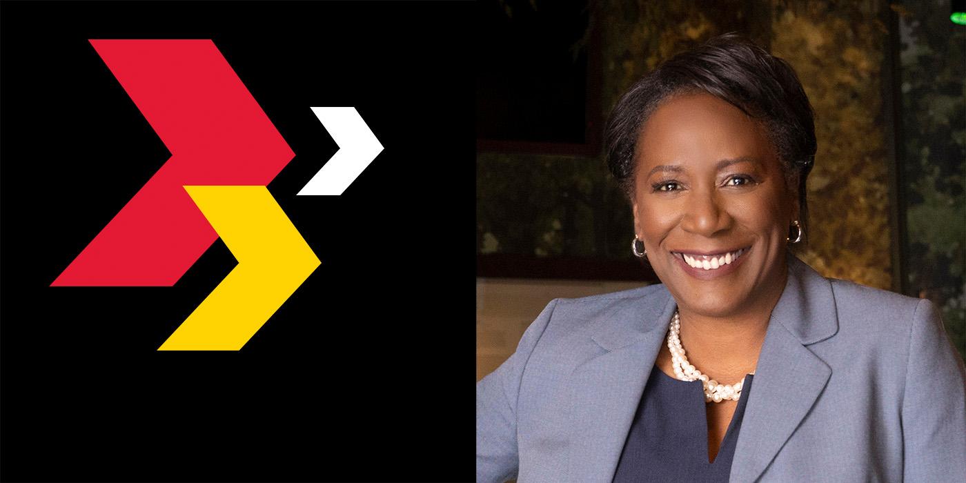Christy Coleman headshot and Maryland color arrow graphics