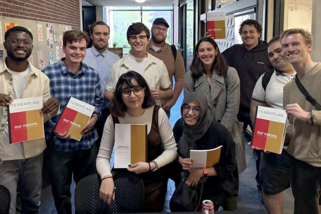 Group shot of the student writers and editors for the Terraplan publication
