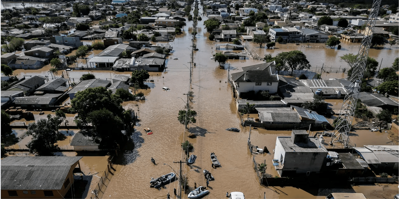 Flooded muddy waters in an urban area