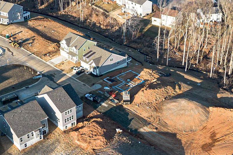 Birds eye view of a house being built