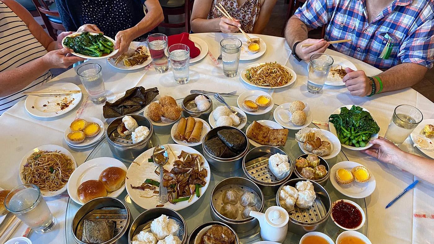 Dim sum food at a table