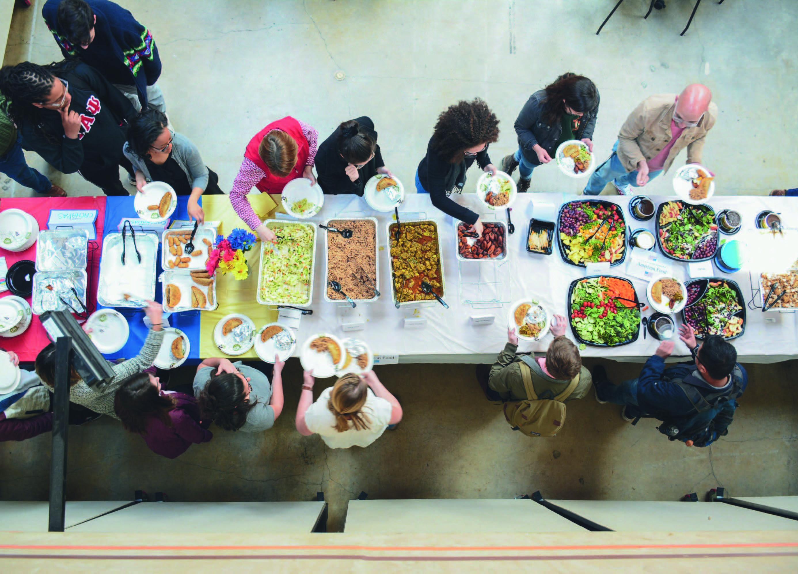 A potluck buffet with students 