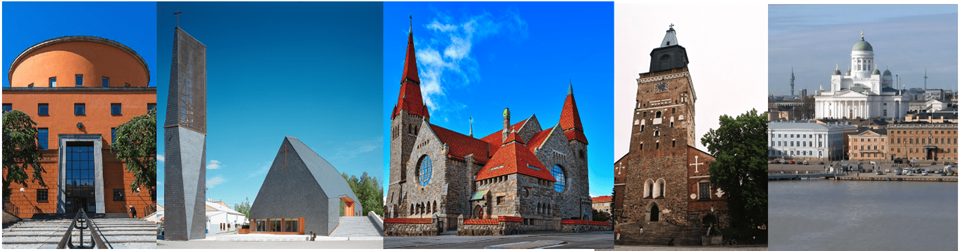 Collage of various buildings in Sweden and Finland