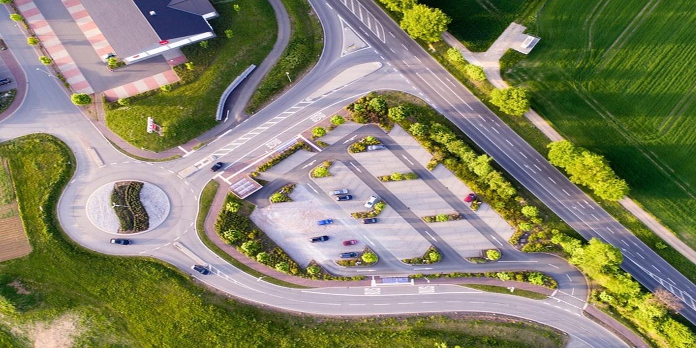 birds eye photograph of parking lot