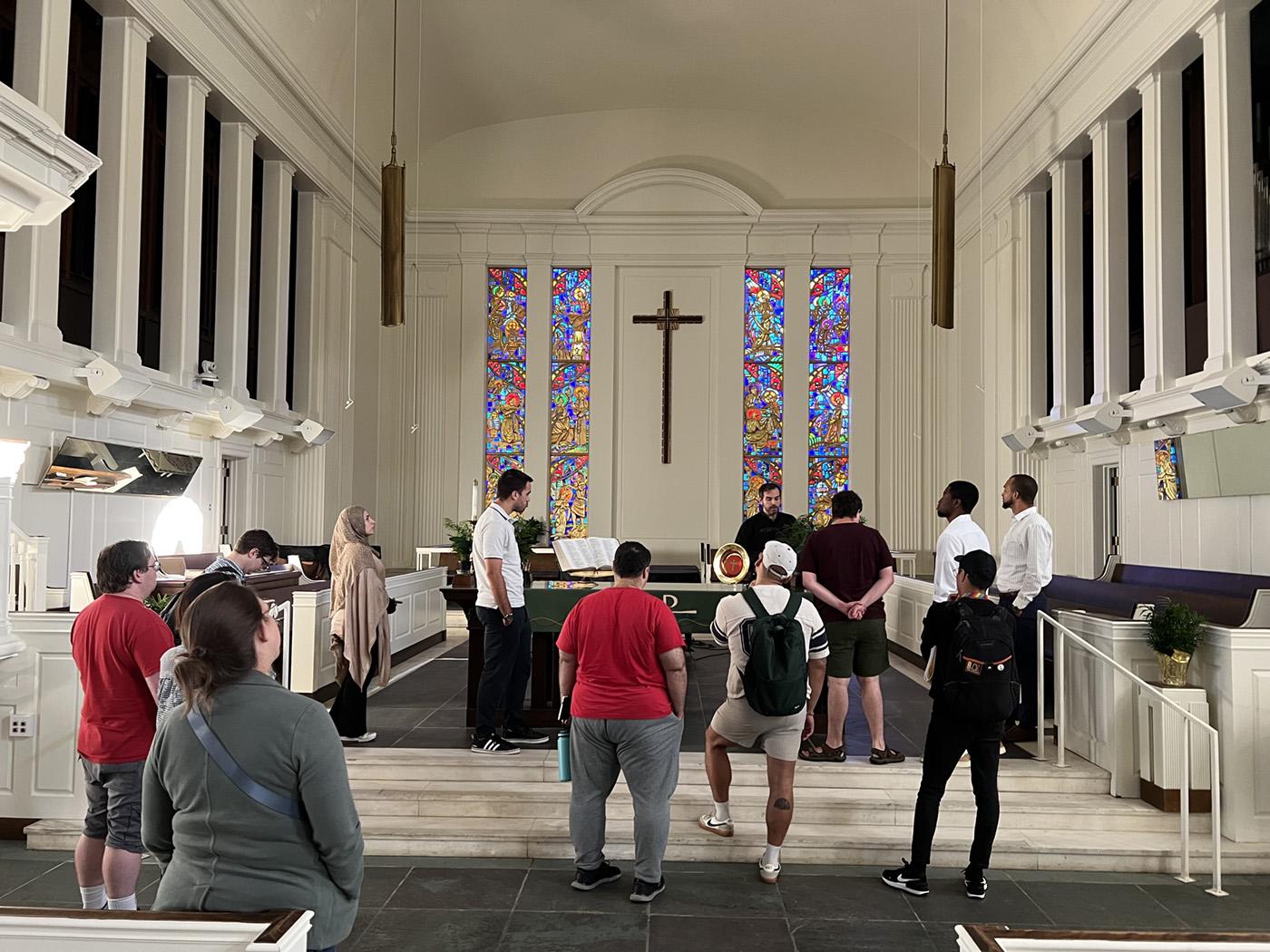 Students visiting a church