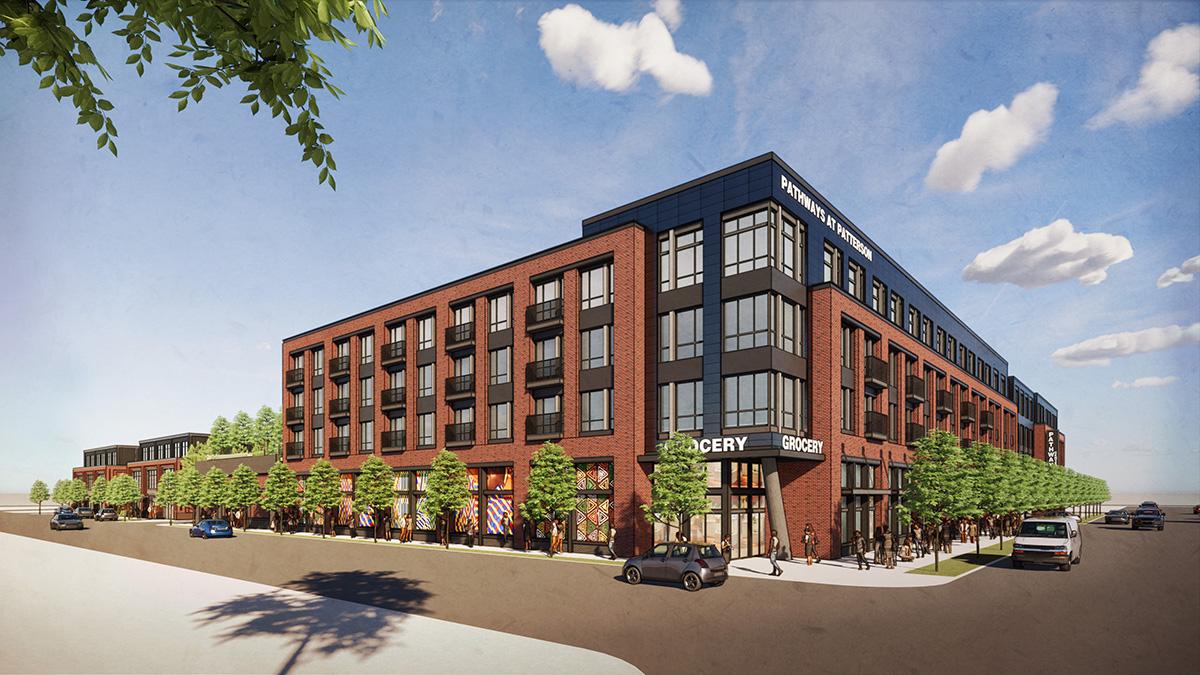 Mixed-use and affordable housing community rendering