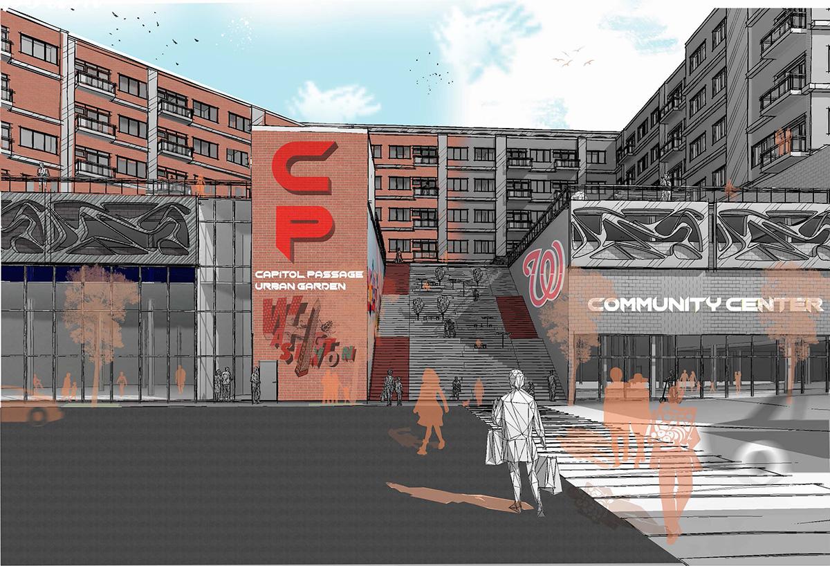 A mixed-use and affordable housing development rendering