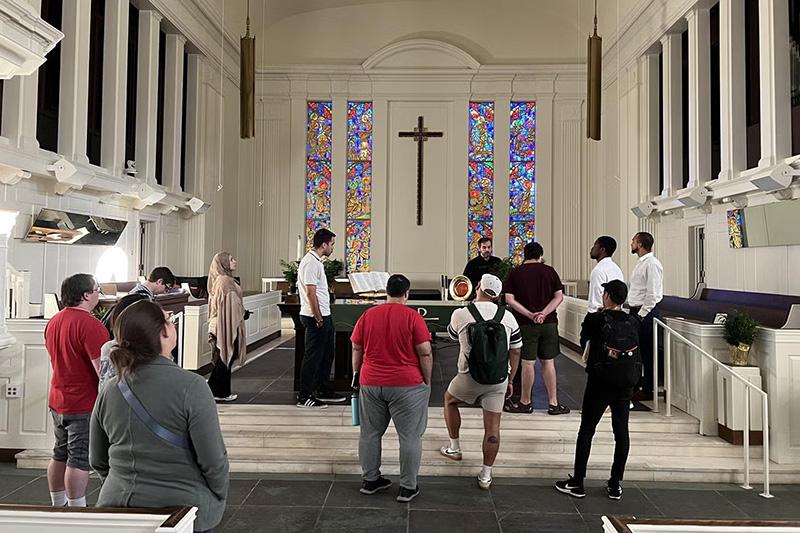 Students visiting a church