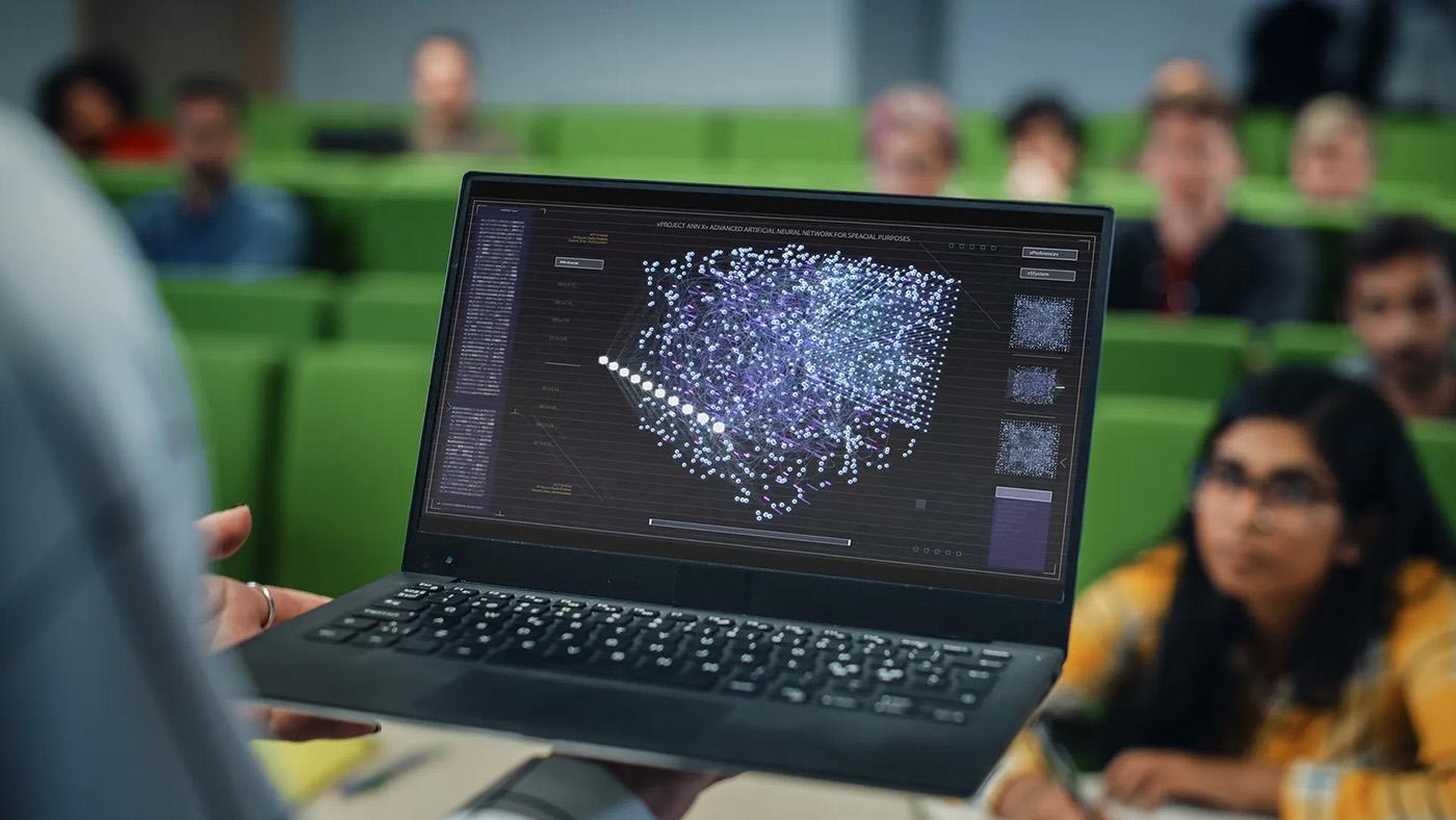 Laptop showing a 3D data model