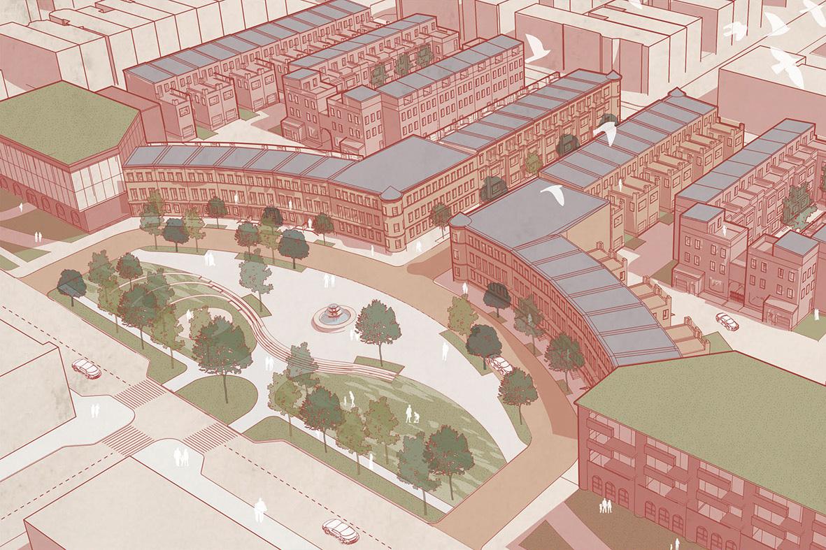 Rendering of Madison Park with red and green tints
