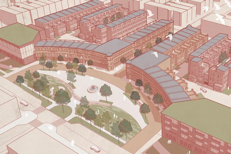 Rendering of Madison Park with red and green tints
