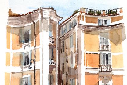 Watercolor drawing of Piazza San Ignazio