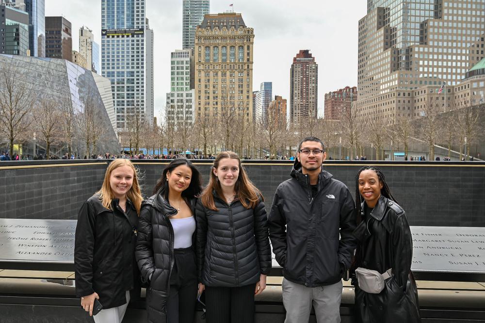 Students in front of Ground Zero in New York City